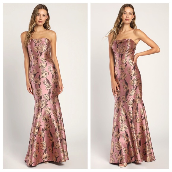 NWOT Lulus Gowning Around Mauve Floral Jacquard Strapless Maxi Dress - Picture 11 of 13
